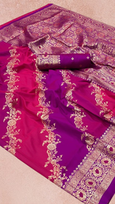 Pink & Magenta Rangkat Zari Weaved Banarasi Silk Saree